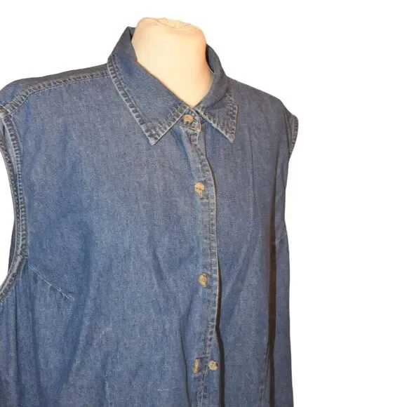 Vintage 90s Bill Blass Denim Chambray Vest Women’s 2X Button Front Y2K Western - Picture 2 of 7